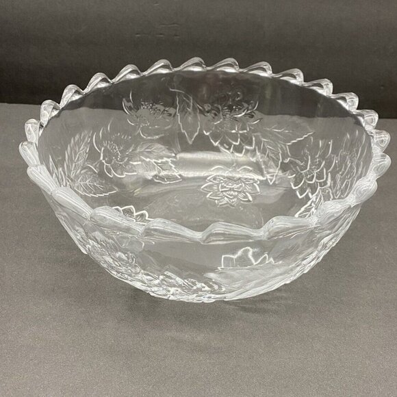 Crystal Floral Bowl Glass 10” World Showcase Scalloped Edges Salad Original Box - Picture 3 of 13